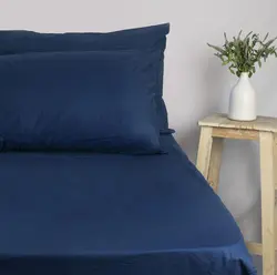 سرویس ملحفه یکنفره  2 تکه کشدار ساده رنگرزی سرمه ای - لایکو