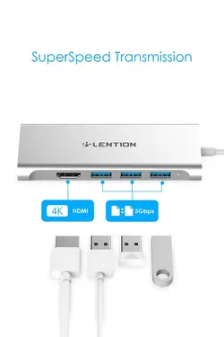 هاب 6 پورت USB-C لنشن مدل C34 با کیفیت 4k