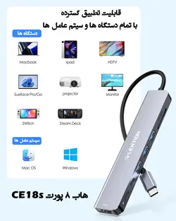 خریدهاب 8 پورت CE18s Usb c | هاب با خروجی Hdmi 4K | هاب مک بوک لنشن