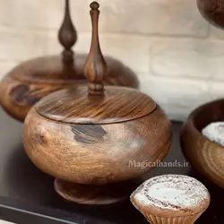 ست کامل ظروف پذیرایی چوبی چوب گردو سیاه کردستان کد kn23