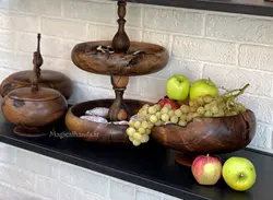 ست کامل ظروف پذیرایی چوبی چوب گردو سیاه کردستان کد kn23