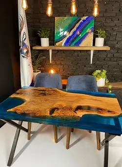 میز چوب بلوط و رزین آبی طرح زونا کدHM4-22