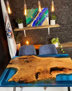 میز چوب بلوط و رزین آبی طرح زونا کدHM4-22