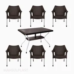 ست میز و صندلی ۶ نفره پلاستیکی مدل حصیری ناصر 621-991