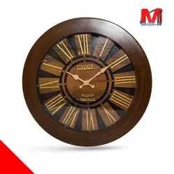 ساعت دیواری چوبی قهوه ای سوخته