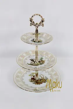 شیرینی سه طبقه طرح جنگل سفید پورسلن