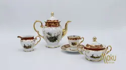 ست قهوه خوری ۱۷ پارچه طرح جنگل قرمز پورسلن