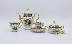 ست قوه خوری ۱۷ پارچه طرح سه دختر سبز پورسلن
