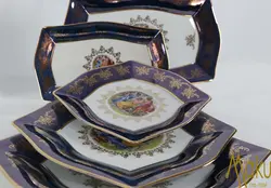 سرویس ۵۲ پارچه چهارگوش سه دختر سرمه ای پورسلن