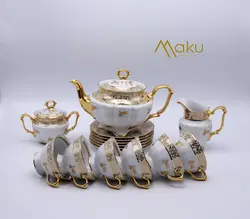 سرویس چایخوری ۱۷ پارچه دوره طلایی طرح گل پورسلن