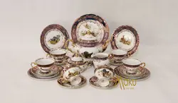 سرویس عصرانه خوری ۲۴ پارچه سرمه ای طرح جنگل پورسلن