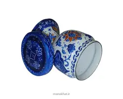 دوات مسی میناکاری شده مشقی پایه دار آبی رنگ