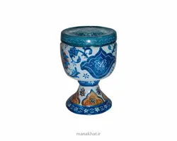 دوات مسی میناکاری شده مشقی پایه دار سبز رنگ