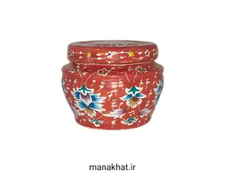 دوات مسی خوشنویسی میناکاری خمره ای رنگ قرمز