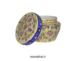 دوات مسی خوشنویسی میناکاری خمره ای رنگ کِرِم