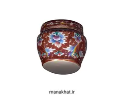 دوات مسی خوشنویسی میناکاری خمره ای رنگ قهوه ای