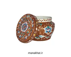 دوات مسی خوشنویسی میناکاری خمره ای رنگ قهوه ای