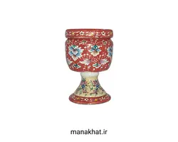 دوات مسی خوشنویسی میناکاری مشقی پایه دار رنگ قرمز