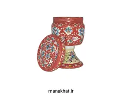 دوات مسی خوشنویسی میناکاری مشقی پایه دار رنگ قرمز