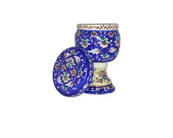 دوات مسی خوشنویسی میناکاری کتابتی پایه دار رنگ لاجوردی