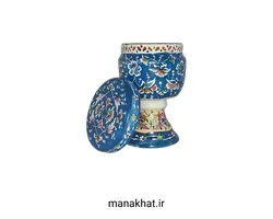 دوات مسی خوشنویسی میناکاری کتابتی پایه دار رنگ فیروزه ای