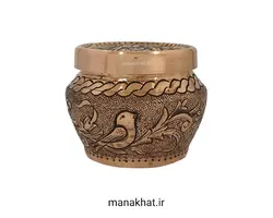 دوات مسی خوشنویسی خمره ای قلمزنی شده طرح گِرِه و مرغ