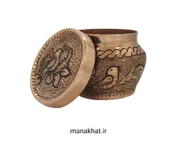 دوات مسی خوشنویسی خمره ای قلمزنی شده طرح گِرِه و مرغ