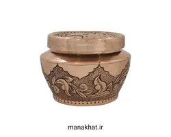 دوات مسی خوشنویسی خمره ای قلمزنی شده طرح برگ