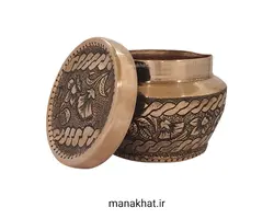 دوات مسی خوشنویسی خمره ای قلمزنی شده طرح گِرِه و گل