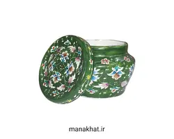 دوات مسی خوشنویسی میناکاری خمره ای رنگ سبز