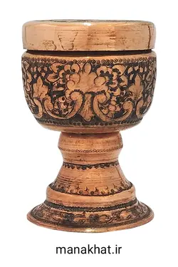 دوات مسی خوشنویسی کتابتی پایه دار قلمزنی شده طرح گُل