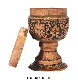 دوات مسی خوشنویسی کتابتی پایه دار قلمزنی شده طرح گُل