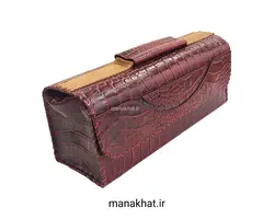 کیف لوازم خوشنویسی نیک چرم طبیعی زرشکی طرح دار