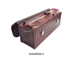 کیف لوازم خوشنویسی نیک چرم طبیعی زرشکی طرح دار