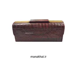 کیف لوازم خوشنویسی نیک چرم طبیعی زرشکی طرح دار