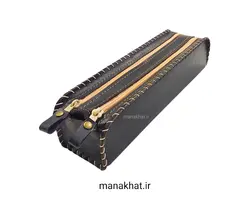 جاقلمی خوشنویسی چرم طبیعی عسلی دو زیپ (کپی)