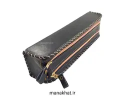 جاقلمی خوشنویسی چرم طبیعی عسلی دو زیپ (کپی)