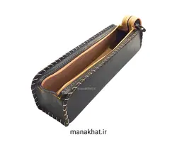 جاقلمی خوشنویسی چرم طبیعی عسلی دو زیپ (کپی)