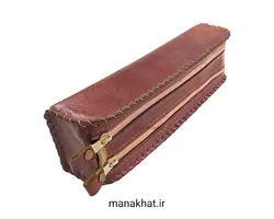 جاقلمی خوشنویسی چرم طبیعی عسلی دو زیپ