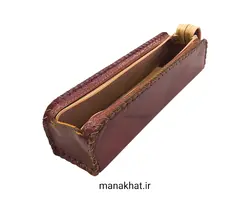 جاقلمی خوشنویسی چرم طبیعی عسلی دو زیپ