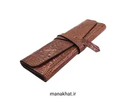 جاقلمی تاشو خوشنویسی چرم طبیعی قهوه ای طرح دار