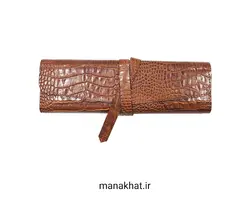 جاقلمی تاشو خوشنویسی چرم طبیعی قهوه ای طرح دار