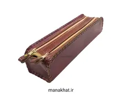 جاقلمی خوشنویسی چرم طبیعی زرشکی دو زیپ