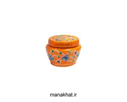 دوات مسی خوشنویسی میناکاری خمره ای رنگ نارنجی