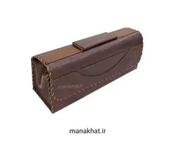 کیف لوازم خوشنویسی چرم طبیعی قهوه ای سوخته طرح دار