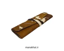 جاقلمی خوشنویسی چرمی تاشو پوست طبیعی گاوی قهوه ای