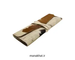 جاقلمی خوشنویسی چرمی تاشو پوست طبیعی گاوی قهوه ای روشن