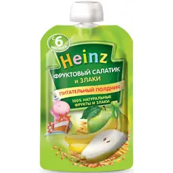 پوره هاینز Heinz با طعم سالاد میوه سیب ،موز و گلابی و غلات ساندیسی