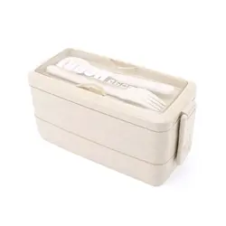 ظرف غذای بامبو سه طبقه لانچ باکس Lunch Box با قاشق و چنگال 1000 میلی لیتر