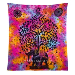 بکدراپ تپستری هندی طرح فیل و درخت زندگی (روتختی دو نفره) کد 147